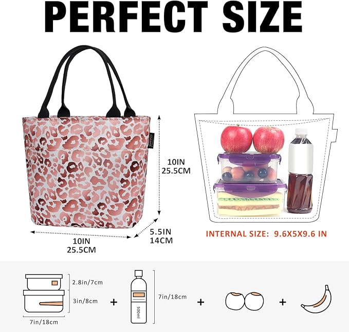 Aosbos Lunch Tote Bag, Insulated Lunch Box for Women, Leakproof Lunch Cooler Purse for Work, Pink Leopard Print