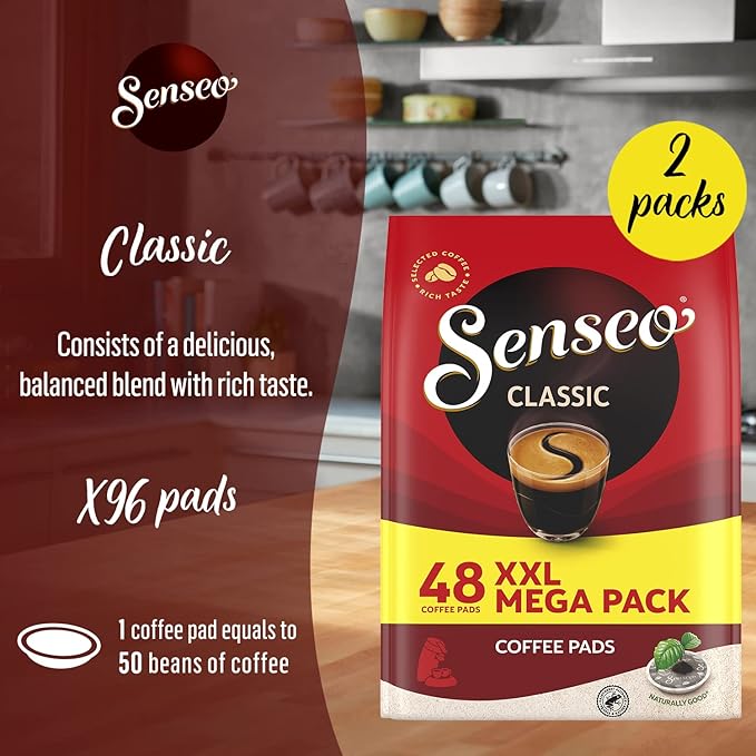 Senseo Classic Medium Roast Coffee Pods – 96 Count (2 Packs) – Smooth & Balanced Flavor with Rich Crema – Single-Serve Coffee Pads Compatible with Senseo & PeleCom Machines