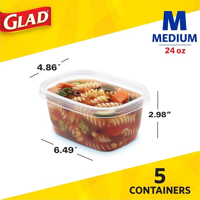 Glad Food Storage Containers, 24 oz, 5 Count
