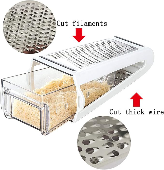 HYWHUYANG Cheese Grater, Reversible Box Grater with Two Sides, Food Grater with Storage Container, Vegetable Garlic Chopper Tool, Stainless Steel Grater for Kitchen