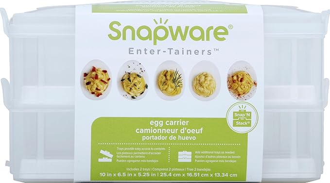 Snapware (2-Layer, 24 Eggs Plastic Detachable Deviled Egg Carrier Storage Container With Lid and Handle, Freezer Dishwasher Microwave Safe (Pack of 6)