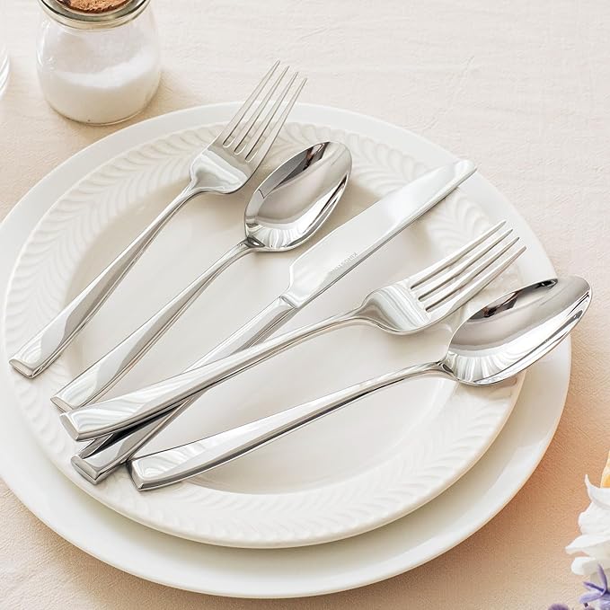 KINGSTONE Mirror Polish Silverware Set for 12, 60-Piece 18/10 Stainless Steel Flatware Set, Dishwasher Safe Cutlery Set for Wedding, Home, Restaurant, Knives Spoons and Forks Set