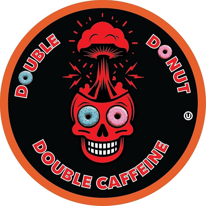 Double Donut Coffee High Caffeine Coffee Pods, Extra Strong Double Caffeine Dark Roast Coffee, Compatible with Keurig K Cups Brewers 72 Count