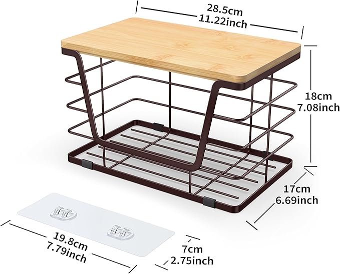ALOCEO Storage Basket for Kitchen Pantry Organizers and Storage, Stainless Steel Extra Large Trash Bag Dispenser Under Sink, Brown
