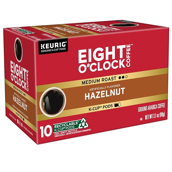Eight O'Clock Coffee Hazelnut, Single-Serve Coffee K-Cup Pods, Medium Roast, 72 Count