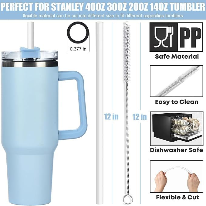 [DISHWASHER SAFE] 6 Pack Replacement Straws for Stanley 40 oz 30 oz Cup Tumbler, 12 inch Long Clear Reusable Plastic Straws with Brush for Stanley, Owala, Yeti Tumbler, BPA FREE