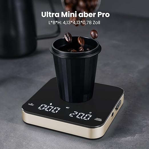 Maestri House Mini Coffee Scale with Timer, USB-C Rechargeable Espresso Scale, 2kg/0.1g Accurate Scale for Espresso and Pour-Over Coffee, Portable Digital Kitchen Scale with Auto Timer (Black & Gold)