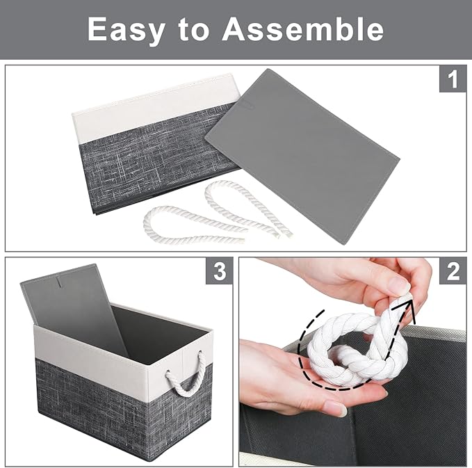 Fab totes Storage Bins [2-Pack], Foldable Storage Baskets for Organizing Toys, Books, Shelves, Closet, Large Storage Box with Rope Handles, Sturdy Organizer Bins, White & Black