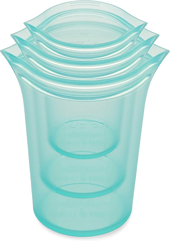Zip Top Reusable Food Storage Bags | 3 Cup Set [Teal] | Silicone Meal Prep Container | Microwave, Dishwasher and Freezer Safe | Made in the USA
