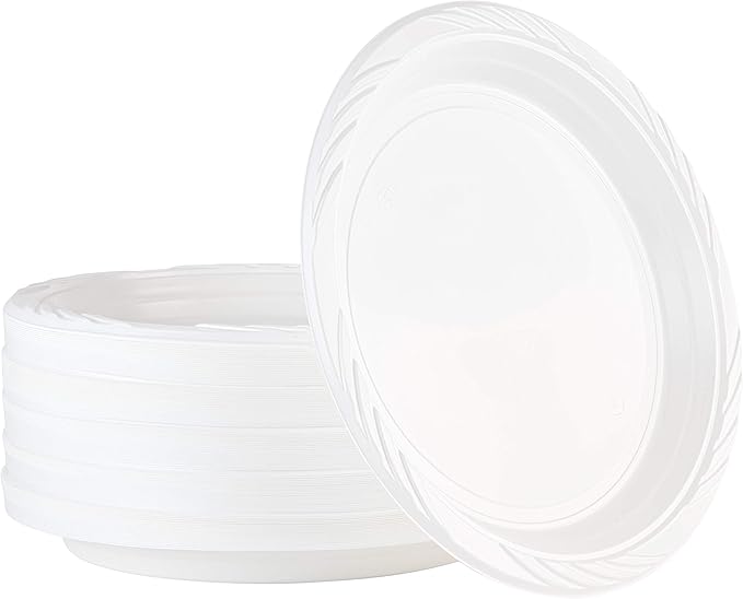 PLASTICPRO 100 Count Disposable 10 Inch White Plastic Dinner Plates Extra Large