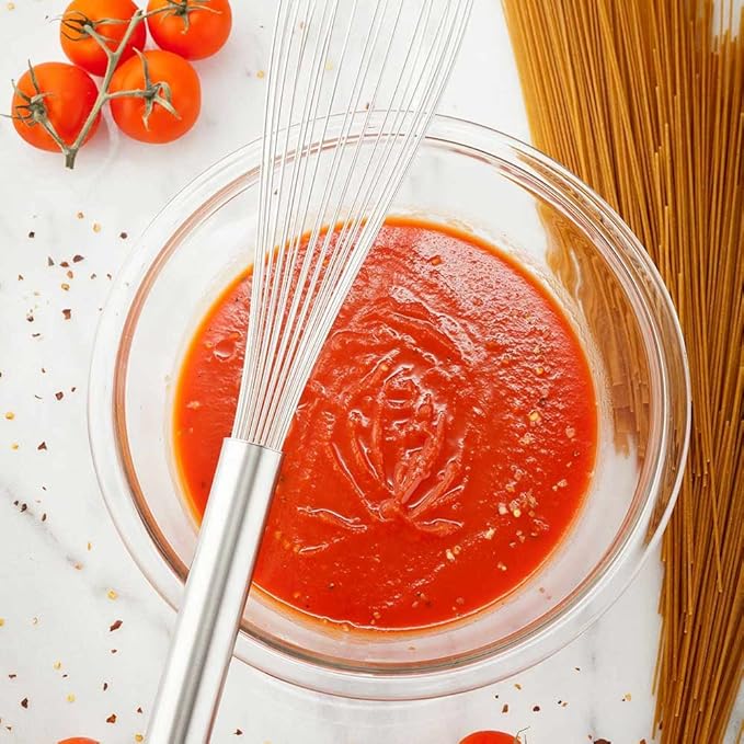 Restaurantware Met Lux 16 Inch x 3 Inch Baking Whisk, 1 With Ergonomic Handle Metal Whisk - Dishwasher-Safe, Corrosion-Resistant, Stainless Steel Whisk For Baking, For Whipping, Baking, Or Cooking