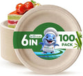 6 Inch Compostable Plates 100 Pack Heavy Duty Compostable Paper Plate, Disposable Eco-Friendly Sugarcane Bagasse Plate, Natural Brown Plates for Dinner, Dessert, and Weddings