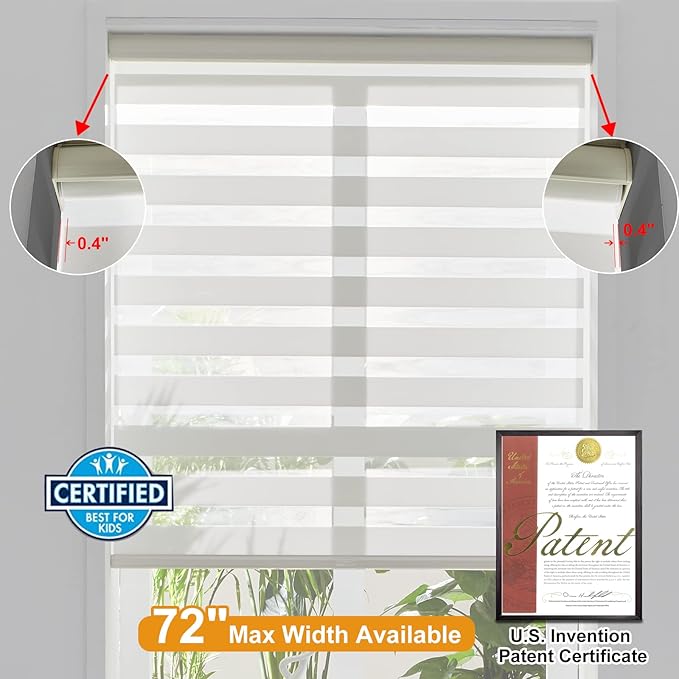 Persilux Cordless Zebra Blinds for Windows (35" W X 72" H, Cream) Free-Stop Dual Layer Roller Windows Shades for Day and Night, Light Filtering Sheer Shades for Home, Easy to Install