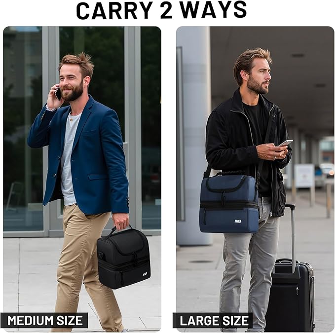 MIER Adult Lunch Box Insulated Lunch Bag Large Cooler Tote Bag for Men Women to Work Travel Daytrip, Double Deck Cooler (Navy, Large)