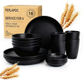 Wheat Straw Dinnerware Sets 16 PCS, Unbreakable Kids Plates and Bowls for 4-9 IN Plates, 26 OZ Cereal Bowls, 2 OZ Dipping Bowl, 12 OZ Cups, Dishwasher & Microwave Safe Plate Set - Black
