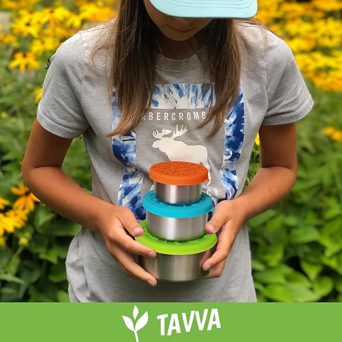 TAVVA Stainless Steel Lunch Containers for Kids [12oz/ 7oz/ 3oz] - BPA-Free Metal Lunchbox with Leakproof Silicone Lids - Lunch Box for Kids - Small Snack Food Containers with Lids - Dishwasher Safe
