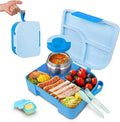 TinyPalsa Bento Box for Kids with 10oz Thermos, Durable Lunch Box with Leak Proof Insulated Food Jar, 3 Compartments with Portable Handle for Ages 3+, Dishwasher Safe, Ideal for School, Travel (Blue)