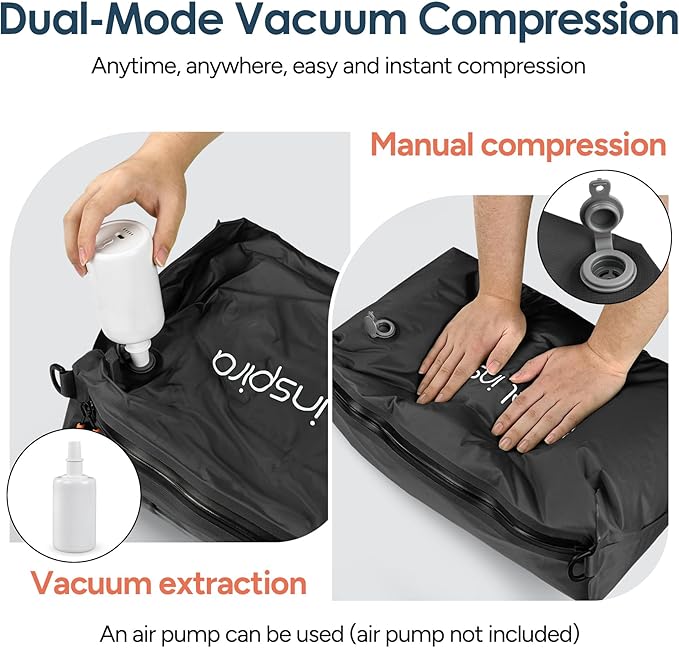 Vacuum Bags for Travel Luggage with Wireless Pump, Compression Bags for Carry On Suitcases and Backpack, Vacuum Seal Packing cube for Cloth Packing (2PC + PUMP)
