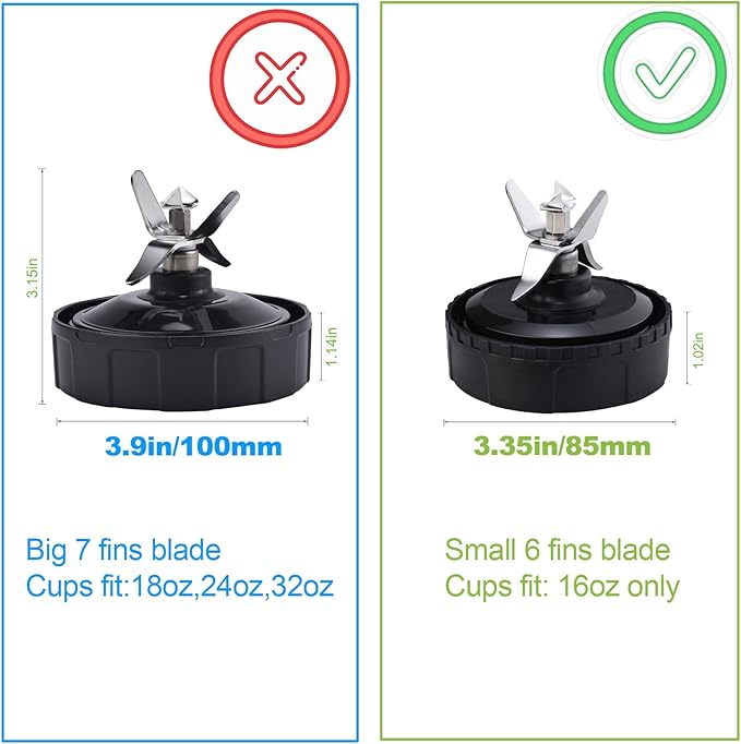 Blender Blade Fit for Ninja, Replacement Parts 6 Fin Male Blades with 4 Rubber Gaskets, Blender Accessories Compatible with Ninja Auto IQ BL620C BL660 BL740 BL780 QB3000, Only Fit 16oz Cups(2 Pack)