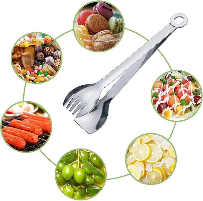 Mini Appetizer Tongs Stainless Steel Set of 4, MSY BIGSUNNY Small Serving Tongs, 6 Inch(15.2cm, Silver)
