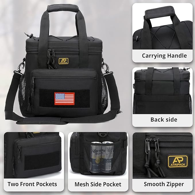 Lunch Box for Men, Tactical Lunch Bag MOLLE Webbing Leakproof Insulated Large Lunch Cooler Women Adult Meal with Adjustable Shoulder Strap Durable Lunch Pail (Black)