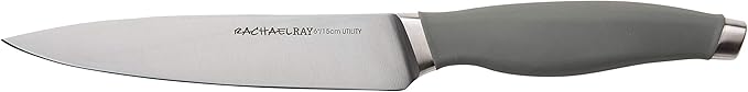Rachael Ray Cutlery Japanese Stainless Steel Knives Set with Sheaths, 6-Inch Utility Knife and 5-Inch Serrated Utility Knife, Gray