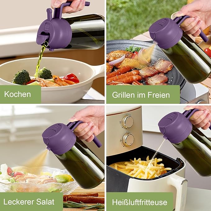 YARRAMATE 2Pcs 16oz/470ml Dark Green Oil Sprayer for Cooking with Stickers, Food-grade Premium 2 in 1 Olive Oil Dispenser Bottle for Kitchen Gadgets, Air Fryer, Salad, Frying, BBQ (Black&Purple)