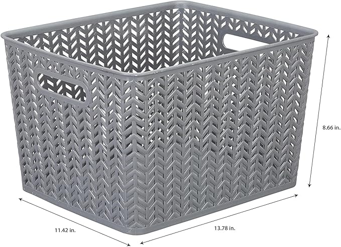 Simplify Large Herringbone Storage Bin, Grey (25175-GREY)