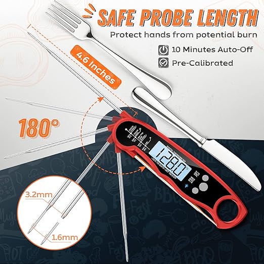 Instant Read Meat Thermometer for Grill and Cooking, Fast & Precise Digital Food Thermometer with Backlight, Magnet, Calibration, and Foldable Probe for Kitchen, Outdoor Grilling and BBQ!…