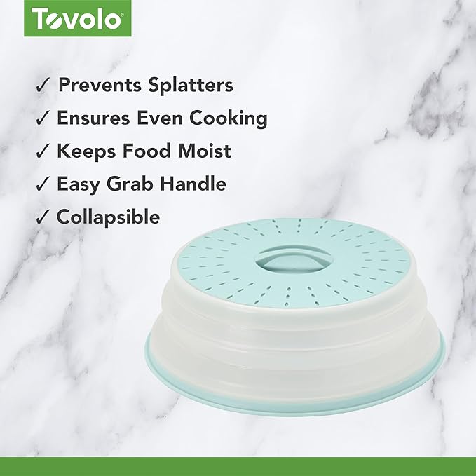 Tovolo Microwave Splatter Cover for Food Medium Blue Haze Dishwasher Safe, Collapsible Reusable Cover for Food in Microwave Uses BPA Free Safe Silicone,10 inch Vented Microwave Cover