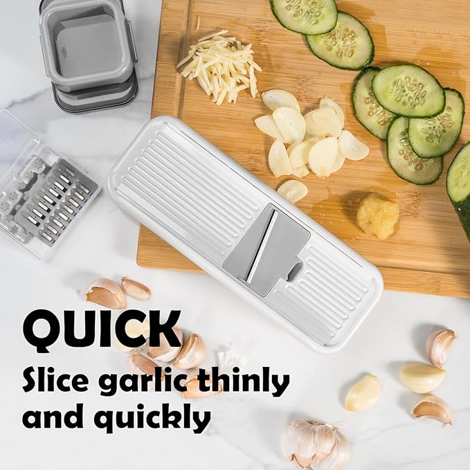 Mini Garlic Slicer Multi-Functional Mandoline Slicer Veggie Shredder Garlic Ginger Grinder Vegetable Mandoline Cutter with Container