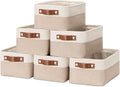 HNZIGE Small Fabric Baskets for Organizing(6 pack) Collapsible Storage Baskets for Shelves, Closets, Laundry, Nursery, Decorative Baskets for Gifts Empty (White&Khaki, 11.8" x 7.8" x 5.1")