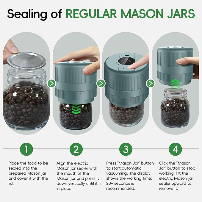 Mason Jar Vacuum Sealer Kit, Electric Sealer for Wide and Regular Mouth Mason Lids, Canning Vacuum Sealer Mason Jar, Automatic Vacuum Sealer Machine for Food Storage - Saxe Blue