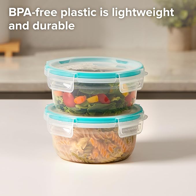 Snapware Total Solution (Pack of 2) Plastic Food Storage Containers Set, Leakproof & Airtight Locking Lids Round Tupperware, Non-Toxic BPA-Free Lids, Microwave Dishwasher Freezer Safe