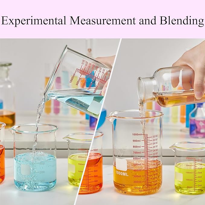 High Borosilicate Glass Measuring Cup Set-V-Shaped Spout,Includes 60ml(2OZ), 120ml(4OZ), 250ml(8OZ), 500ml(16OZ), and 1000ml (32OZ) for Kitchen or Restaurant, Easy to Read