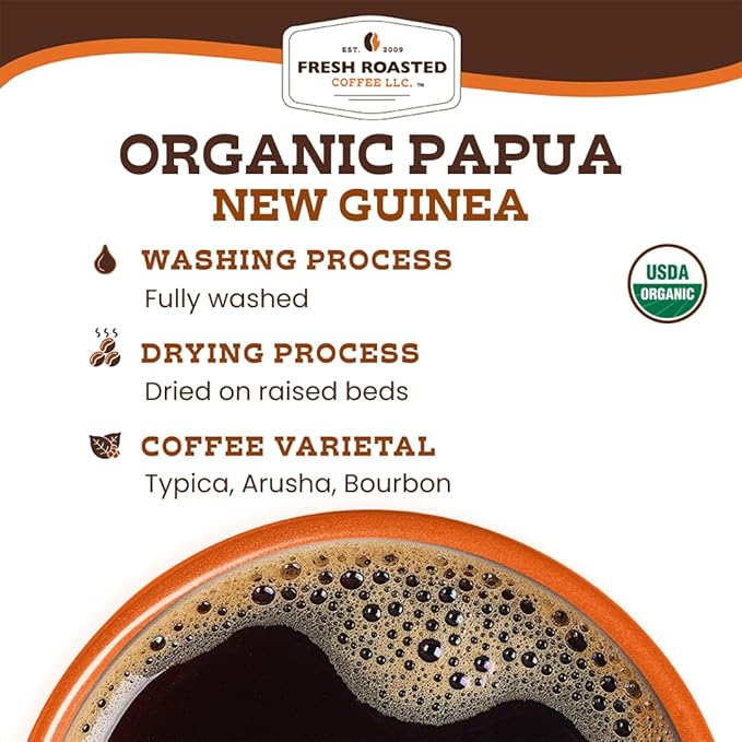 Fresh Roasted Coffee, Organic Papua New Guinea | USDA Organic, 100% Single Origin, Kosher | Medium Roast 2 lb (32 oz) Whole Bean