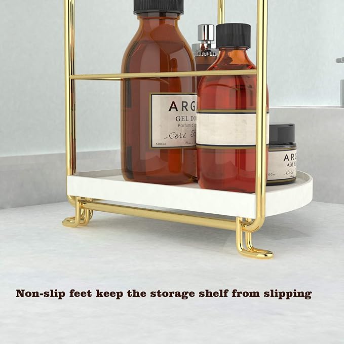 2-Tier Kitchen Spice Rack-Corner Bathroom Shelf- Triangle Standing Storage Rack for Bathroom, Living Room, Bedroom, Kitchen (Golden)