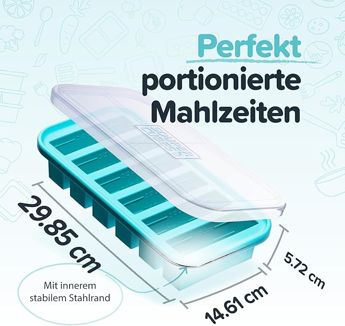 Souper Cubes 2 Cup Silicone Freezer Tray with Lid, Perfect for Storing Lasagna, Leftovers, Sauces, Portioned Meals and More, Silicone Freezer Mold for Meal Prepping - Aqua - 1-Pack