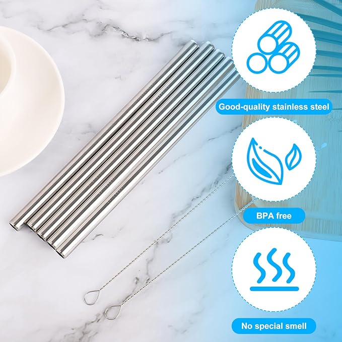 5pcs Metal Straws for Owala, Durable Stainless Steel Water Bottle Straw Replacements with 2 Cleaning Brushes for Owala Water Bottle 24oz/32oz