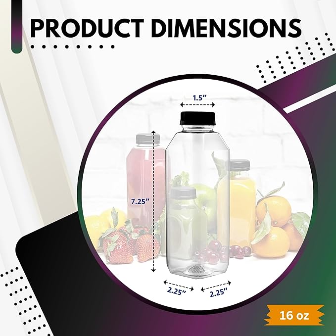Green Direct 16 oz Clear Plastic Reusable Juice Bottles with Caps | Empty Water Bottles for Juicing, Smoothies, Shakes | BPA-Free, Durable & Leakproof | Pack of 20