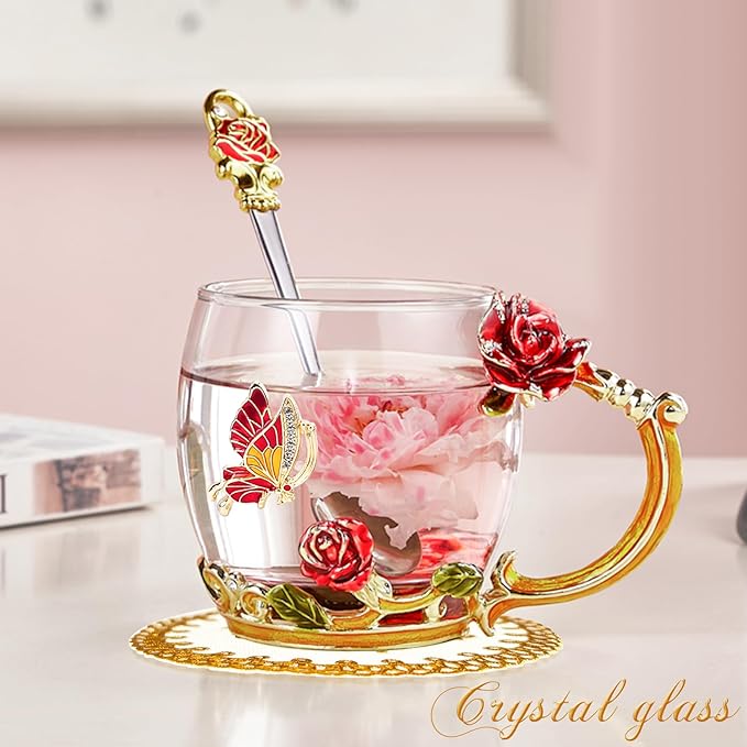 OEAGO Gifts for Mom Women Stocking Stuffers for Women Christmas Glass Coffee Enamels Mug Valentines Day Gifts for Her Girlfriend Wife Best Birthday Valentine's Mothers Day from Daughter Son Tea Cup