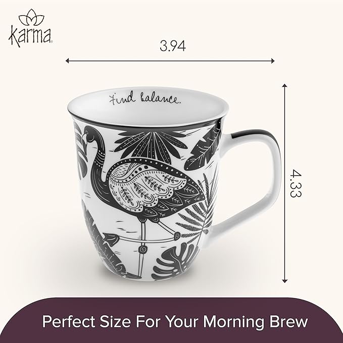 Karma Gifts 14 oz Black and White Boho Mug Flamingo - Cute Coffee and Tea Mug - Ceramic Coffee Mugs for Women and Men