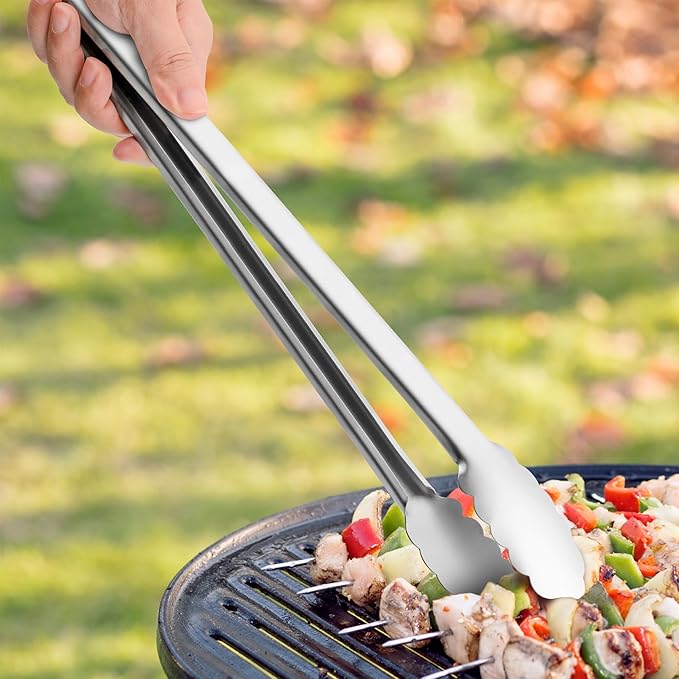 Grill Tongs - 12 Inch & 17 Inch Extra Long BBQ Tongs, Heat Resistant Stainless Steel Kitchen Tong, Heavy Duty Metal Locking Tong for Cooking, Grilling, BBQ/Barbecue, Food (12+17 inch)