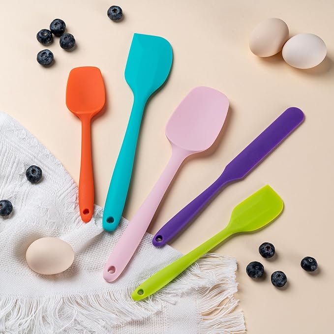Silicone Spatula Set, 5 Piece Food Grade Rubber Spatulas for Baking, Cooking, and Mixing High Heat Resistant Non Stick Dishwasher Safe BPA-Free (Macaron blue)