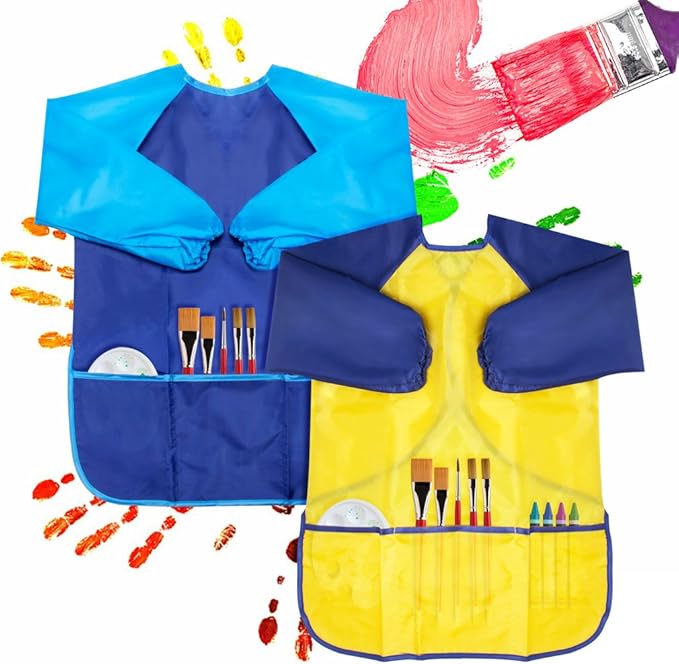 CUBACO Kids Painting Apron, 2pcs Waterproof Art Smocks For Child 3-8 Years, Kids Smocks for Painting Aprons with Long Sleeve