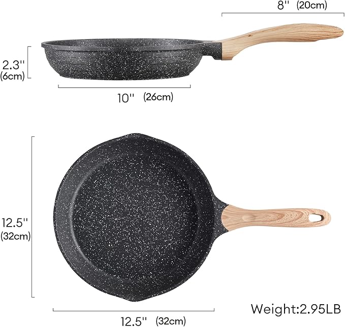 JEETEE 12.5 Inch Nonstick Frying Pan, Stone Coating Cookware, Nonstick Omelette Pan with Heat-Resistant Handle, Compatible with All Stoves (Grey)