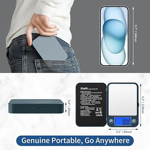 Vitafit 500g Digital Pocket Scale,High Accuracy Assured by Scale Professional Factory Since 2001, Gram Scale 0.01g for Multifunction: Lab,Food, Kitchen,Coffee,Jewelry; Blue