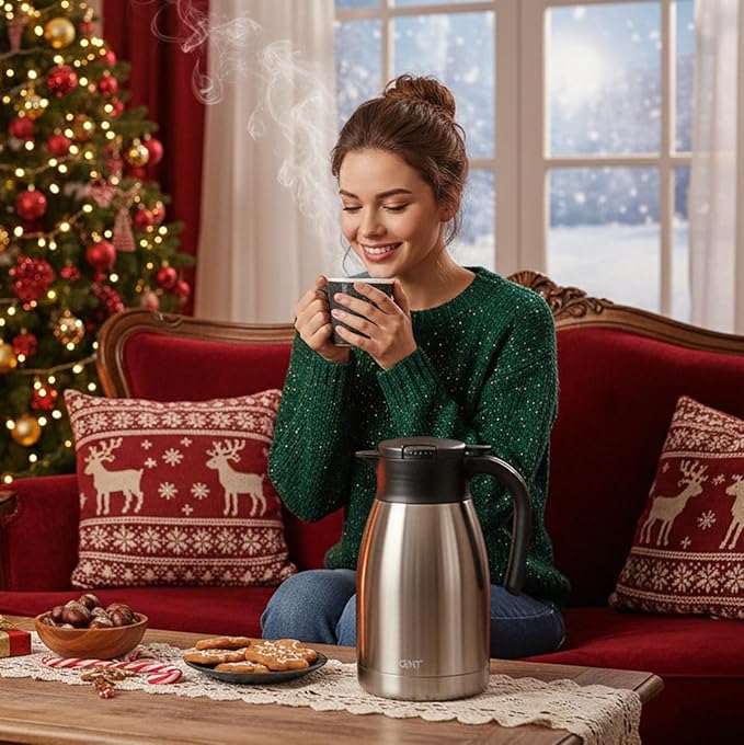 GiNT 51Oz Stainless Steel Thermal Coffee Carafe with Lid/Double Walled Vacuum Thermal Carafe / 12 Hour Heat Retention (Silver, 1.5L)
