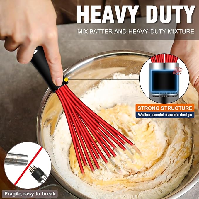 Walfos Whisk,Whisks for Cooking Non Scratch.Silicone Whisk Set of 4 Kitchen Wisk-11in Flat wisk and 7+9+11in Balloon Whisk.Nice for Mixing,Whisking and Stirring.Dishwasher Safe.(4pcs-Colorful)