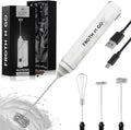 Zulay Froth N Go Milk Frother – Rechargeable 3-in-1 Handheld Frother Wand with Travel Case & USB-C Charger – Single, Double & Egg Whisk for Latte, Cappuccino, Matcha, Protein Shakes – White Marble